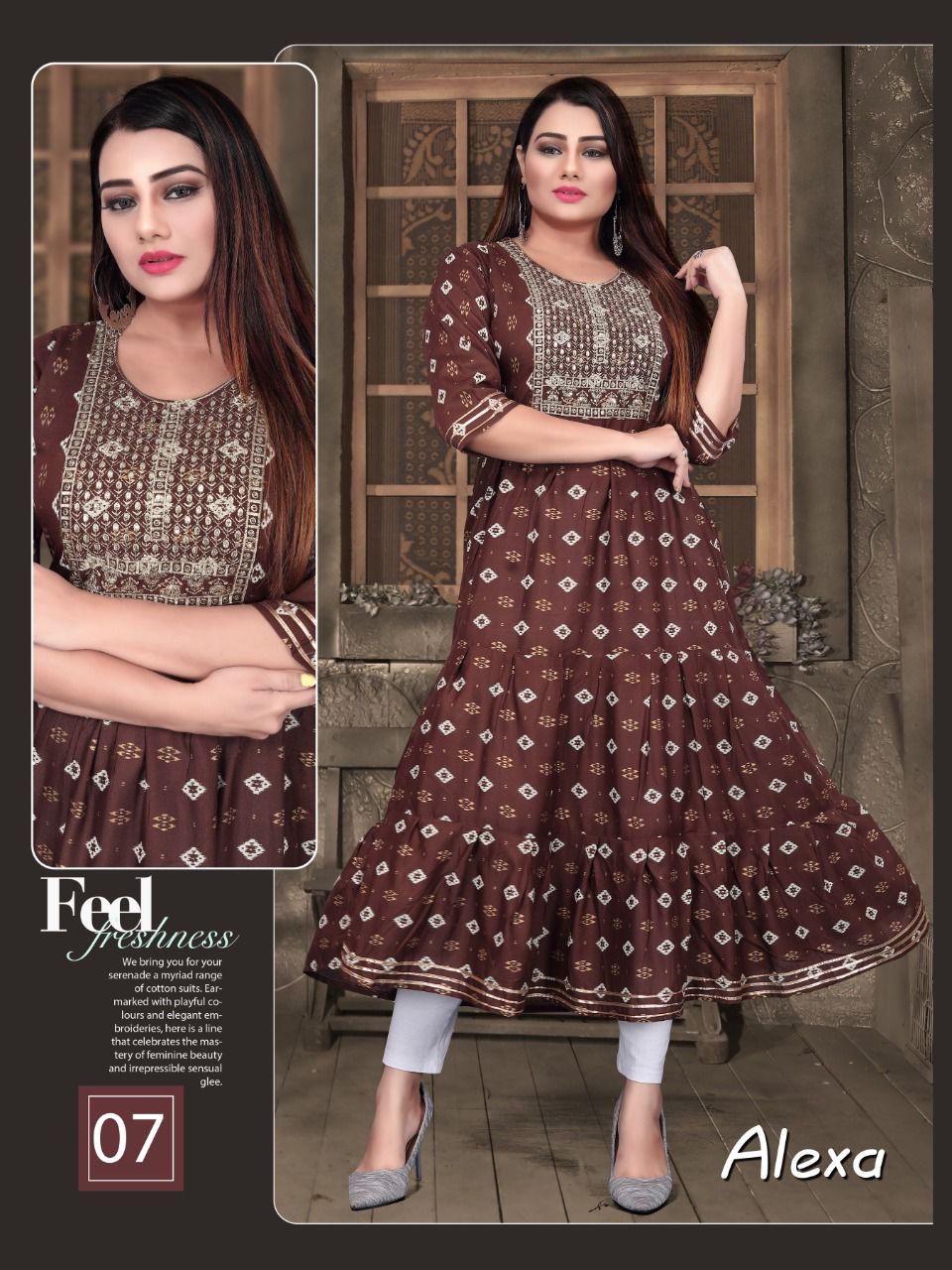 Aagya Golden Alexa Rayon Printed fancy Wear Designer Long Kurti Collection